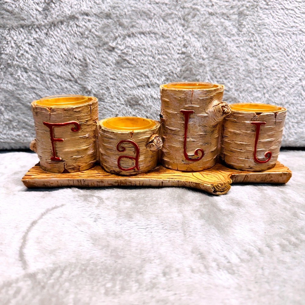 Yankee Candle Fall Birch‎ Log Votive Holder Set Rustic Cabincore Woodland Decor